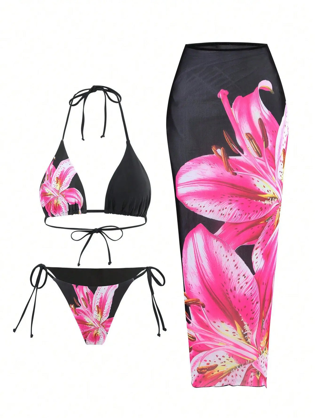 3 Piece Flower Print Bikini Set