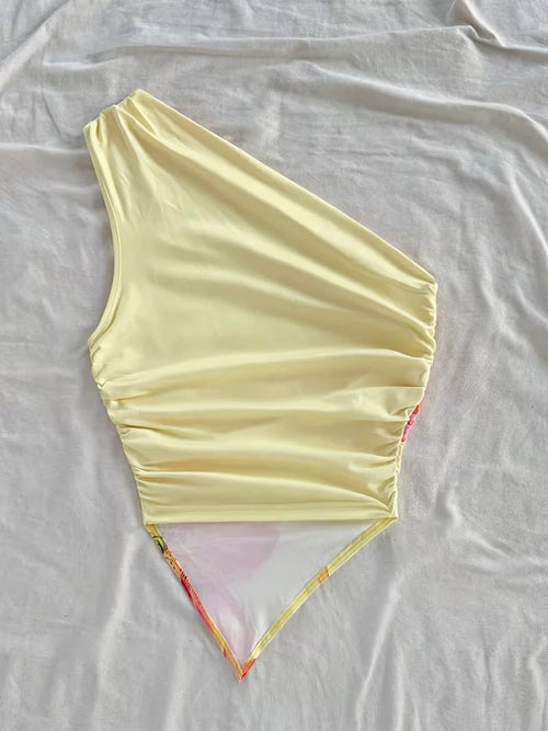 Red Printed One-Shoulder Asymmetrical Top - Chic & Flirty